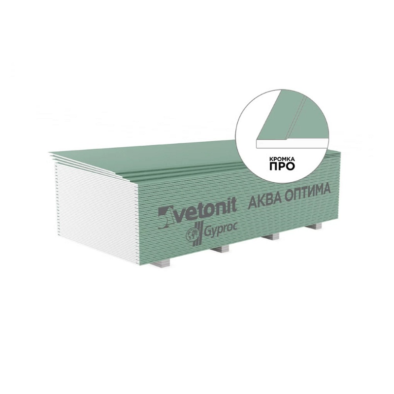 Гипсокартон влагостойкий Vetonit Аква Оптима, 2500х1200х12,5 мм
