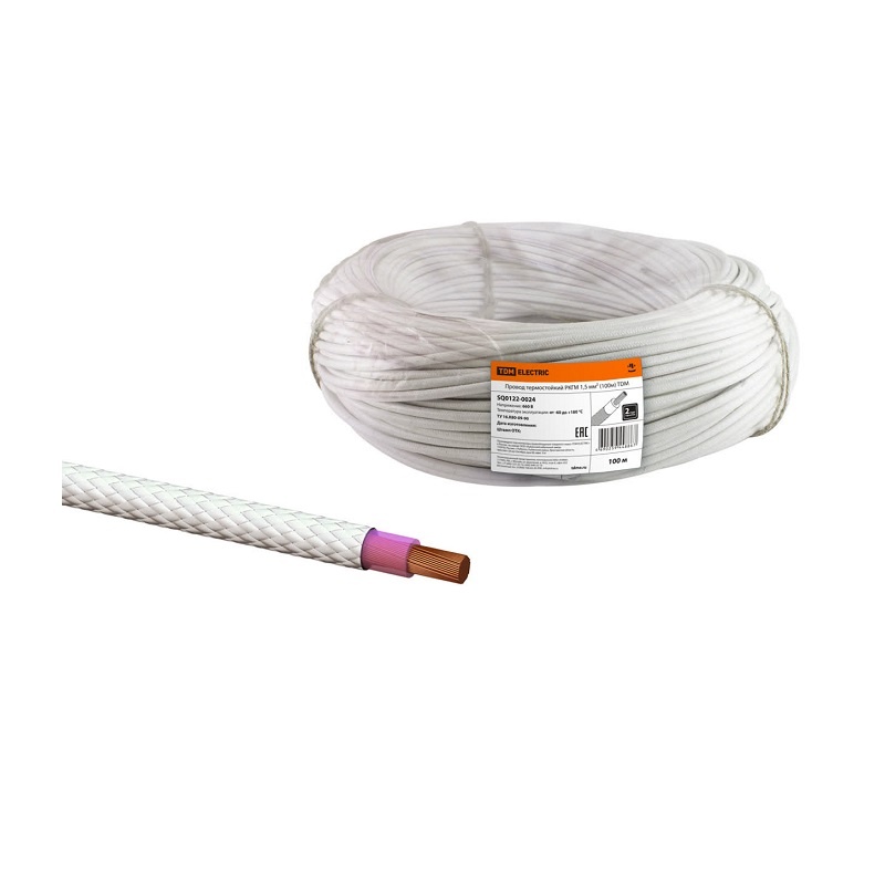 Провод РКГМ 1х1,5мм2, термостойкий, белый (1 п.м.)
