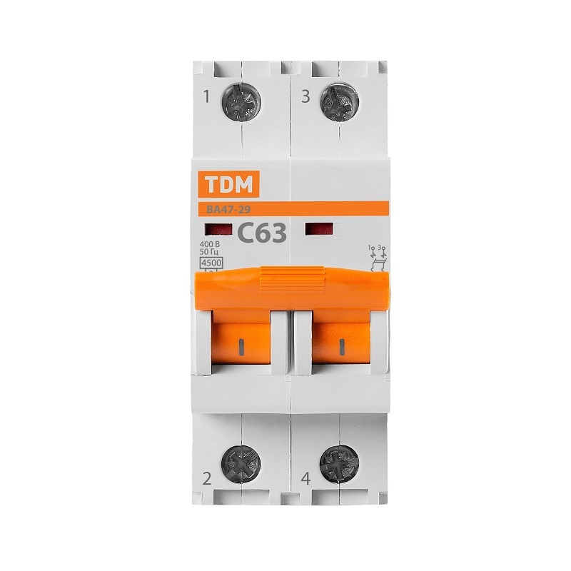 Выключатель автоматический TDM ВА 47-29, 4,5кА, С 63А, 2П