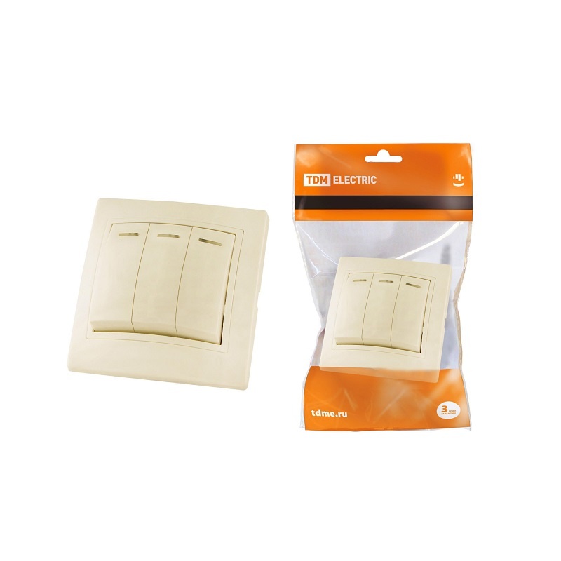 Выключатель с/у Таймыр SQ1814-0106, 3 клавиши, с/инд, слоновая кость