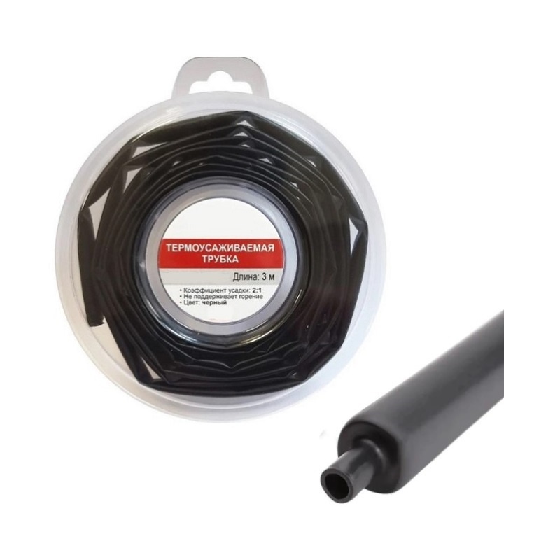 Термоусадочная трубка ТУТнг d=10/5мм, черная (ролл 3 м)