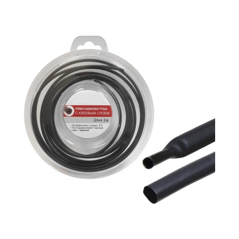 Термоусадочная трубка с клеевым слоем ТТК d=3,2/1,1мм, черная (ролл 2 м)