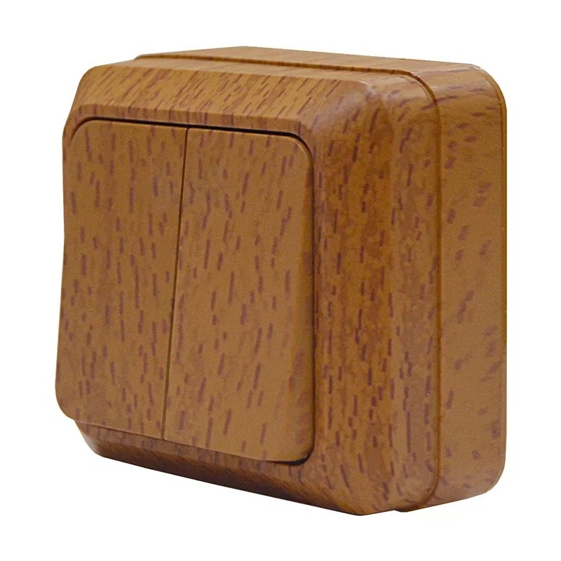 Выключатель о/у Олимп 7946727, 2 клавиши, б/инд, IP20, темное дерево