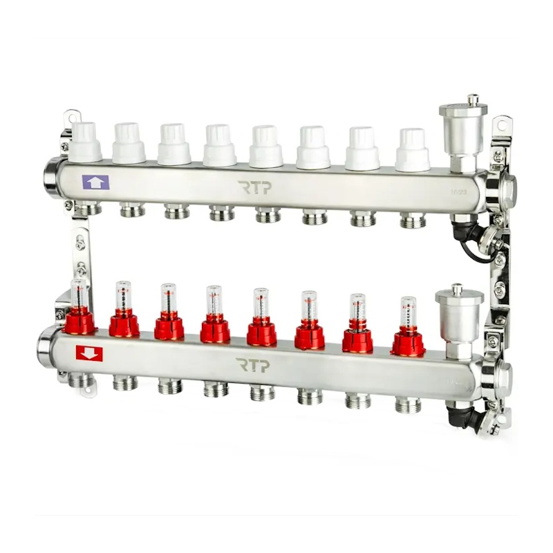 Группа коллекторная RTP 1"х3/4", 8 выходов, 70 градусов, 10 бар