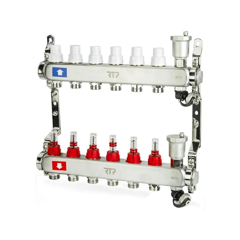 Группа коллекторная RTP 1"х3/4", 6 выходов, 70 градусов, 10 бар
